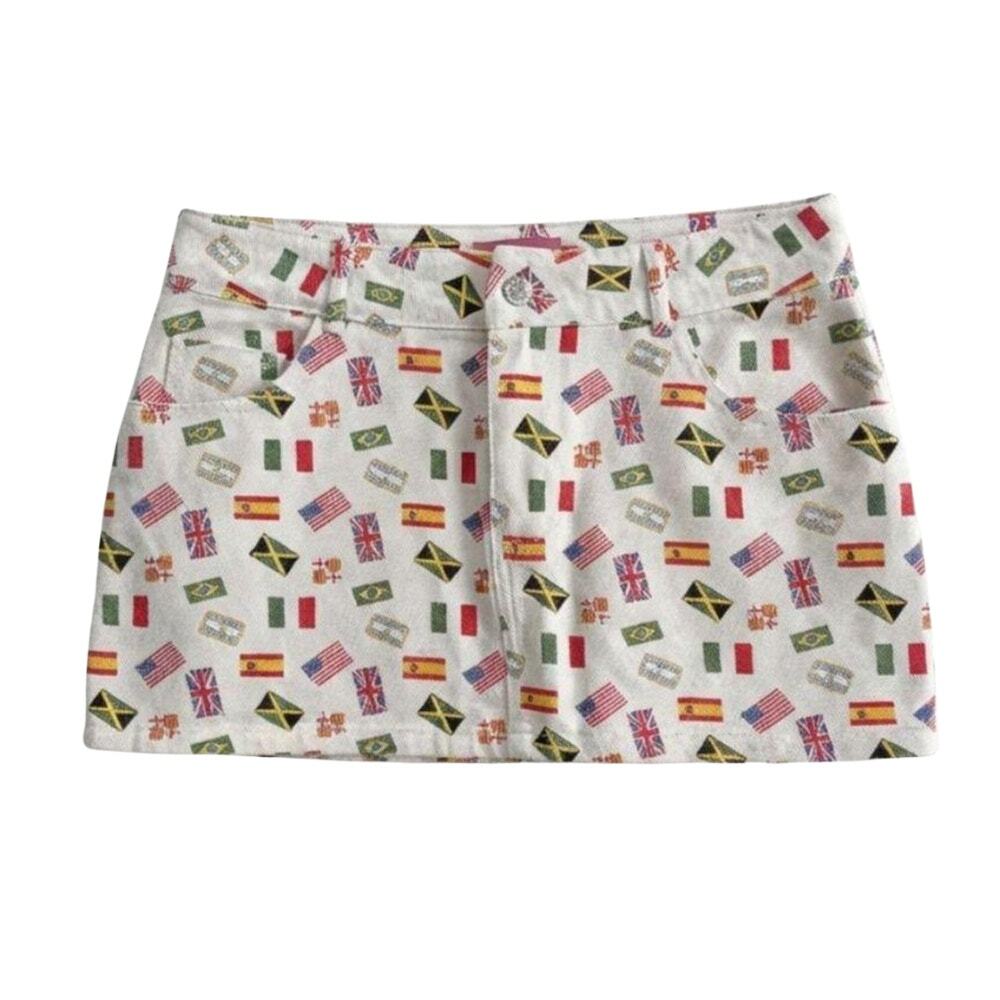 Edikted World Flag Print Micro Mini Skirt White Size S